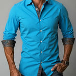 Rafe - Men's Tailored Button-Up Shirt with Contrast Collar and Cuffs - Royal Blue