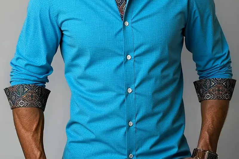 Rafe - Men's Tailored Button-Up Shirt with Contrast Collar and Cuffs - Royal Blue