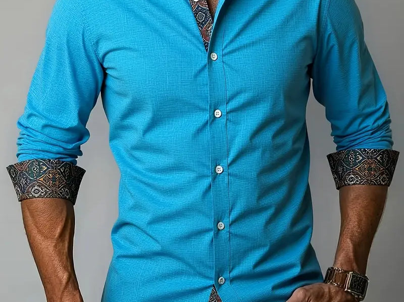 Rafe - Men's Tailored Button-Up Shirt with Contrast Collar and Cuffs - Royal Blue