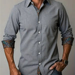 Rafe - Men's Tailored Button-Up Shirt with Contrast Collar and Cuffs - Dark Gray