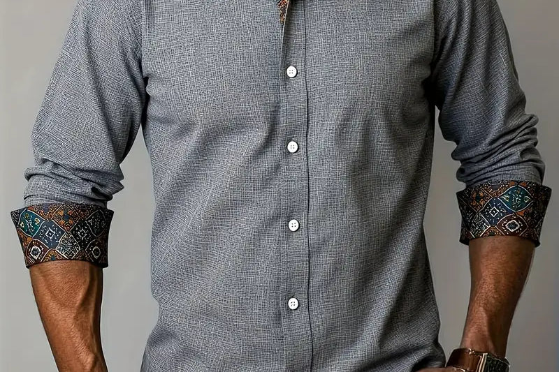Rafe - Men's Tailored Button-Up Shirt with Contrast Collar and Cuffs - Dark Gray