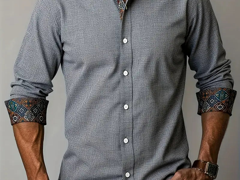 Rafe - Men's Tailored Button-Up Shirt with Contrast Collar and Cuffs - Dark Gray