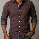 Rafe - Men's Tailored Button-Up Shirt with Contrast Collar and Cuffs - Burgundy