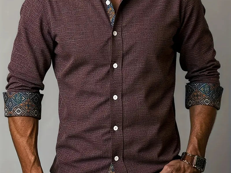 Rafe - Men's Tailored Button-Up Shirt with Contrast Collar and Cuffs - Burgundy