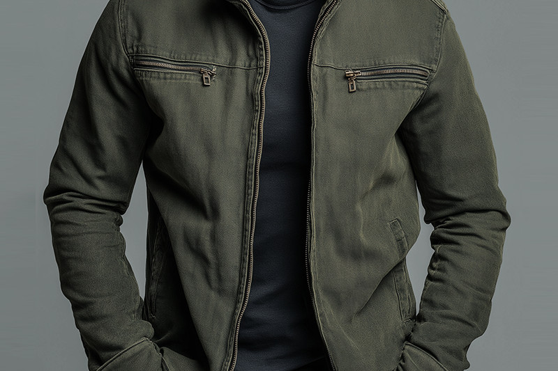Rafferty - Men's Stand Collar Bomber Jacket with Zip Pockets - Green