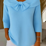 Raine - Women's Fitted Soft Knit Sweater with Bow Detail - Blue