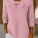 Raine - Women's Fitted Soft Knit Sweater with Bow Detail - Pink