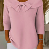 Raine - Women's Fitted Soft Knit Sweater with Bow Detail - Pink
