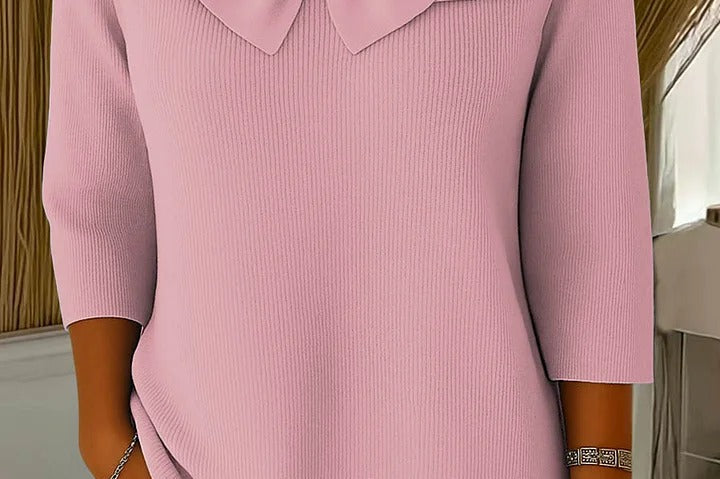 Raine - Women's Fitted Soft Knit Sweater with Bow Detail - Pink