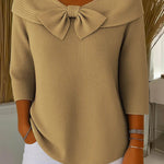 Raine - Women's Fitted Soft Knit Sweater with Bow Detail - Khaki