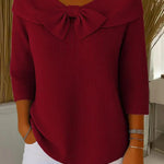 Raine - Women's Fitted Soft Knit Sweater with Bow Detail - Red