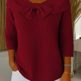 Raine - Women's Fitted Soft Knit Sweater with Bow Detail - Red