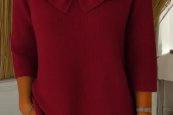 Raine - Women's Fitted Soft Knit Sweater with Bow Detail - Red