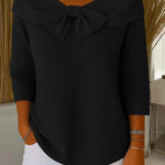 Raine - Women's Fitted Soft Knit Sweater with Bow Detail - Black