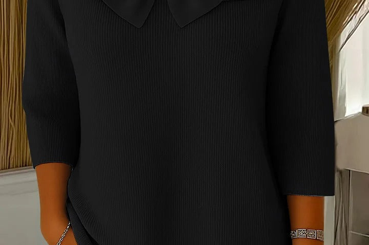Raine - Women's Fitted Soft Knit Sweater with Bow Detail - Black