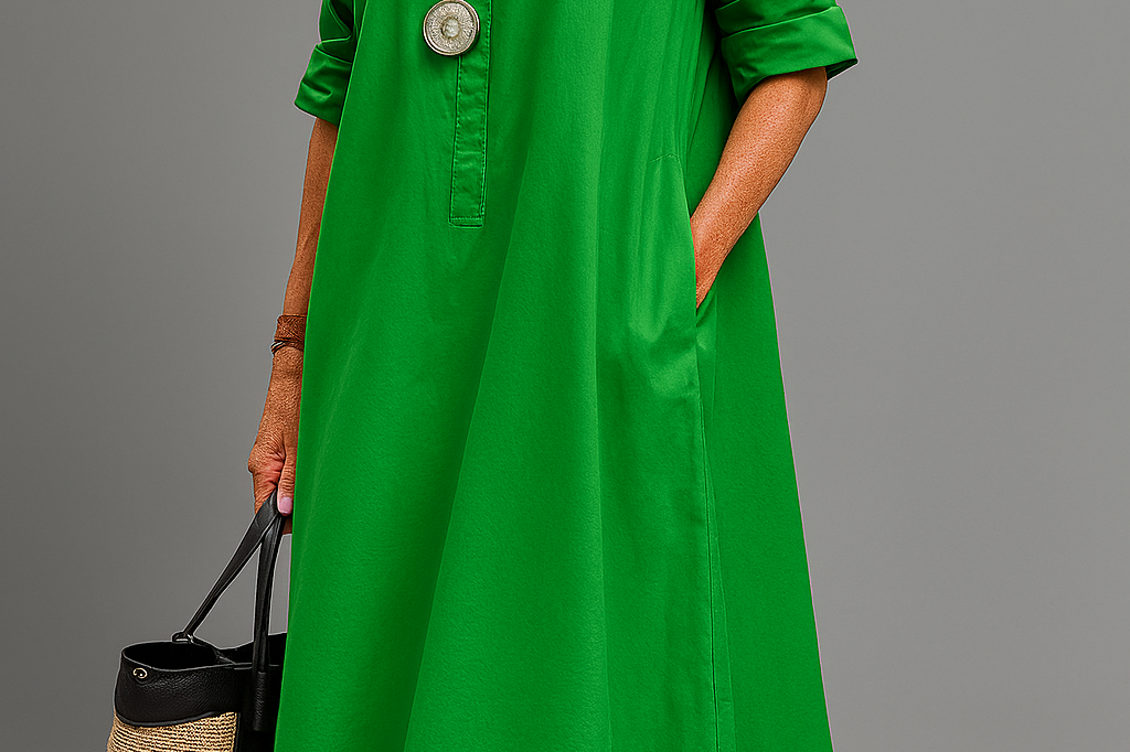 Regan - Women's Flowing Green Midi Dress - Green