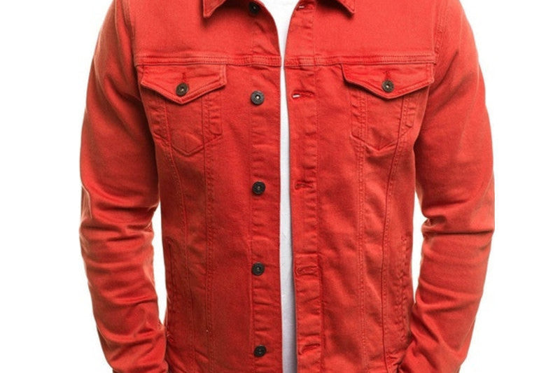 Reid - Men's Relaxed Fit Trucker Denim Jacket - Red