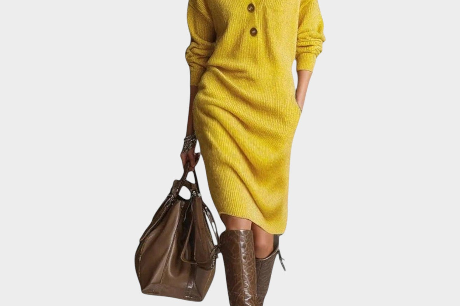 Women's Collared Knit Sweater Dress | Polished Cozy Midi Dress
