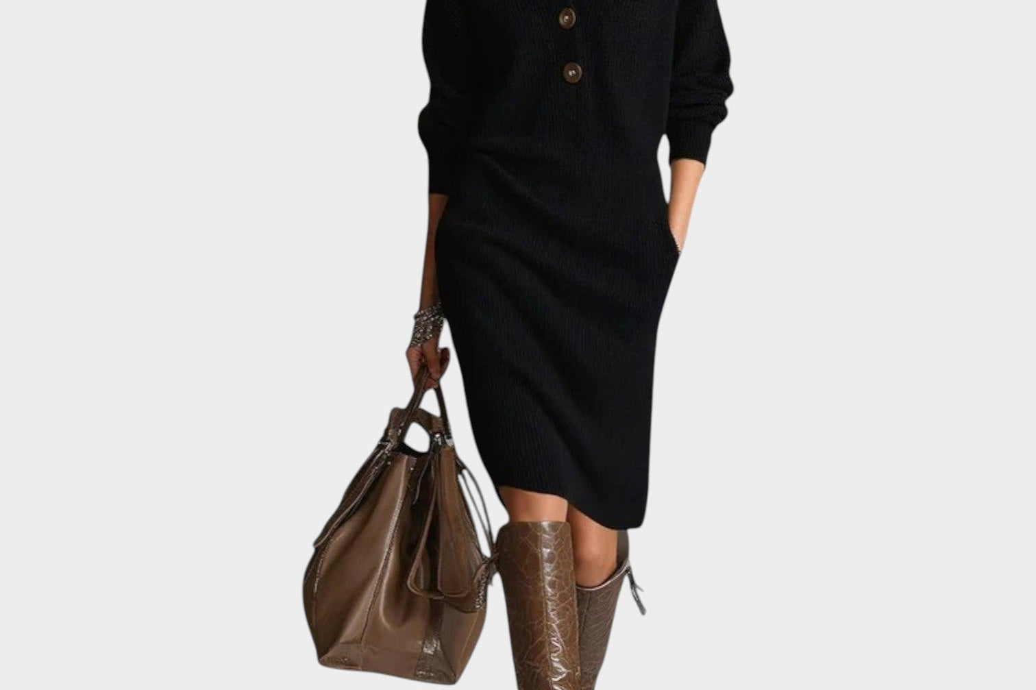 Women's Collared Knit Sweater Dress | Polished Cozy Midi Dress
