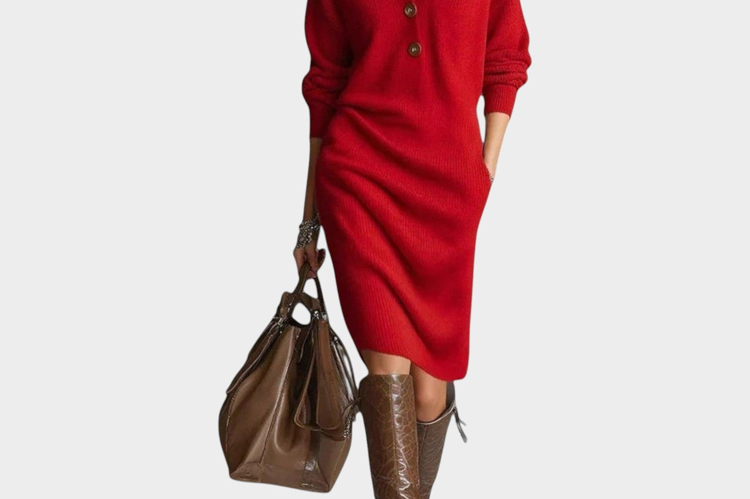 Women's Collared Knit Sweater Dress | Polished Cozy Midi Dress