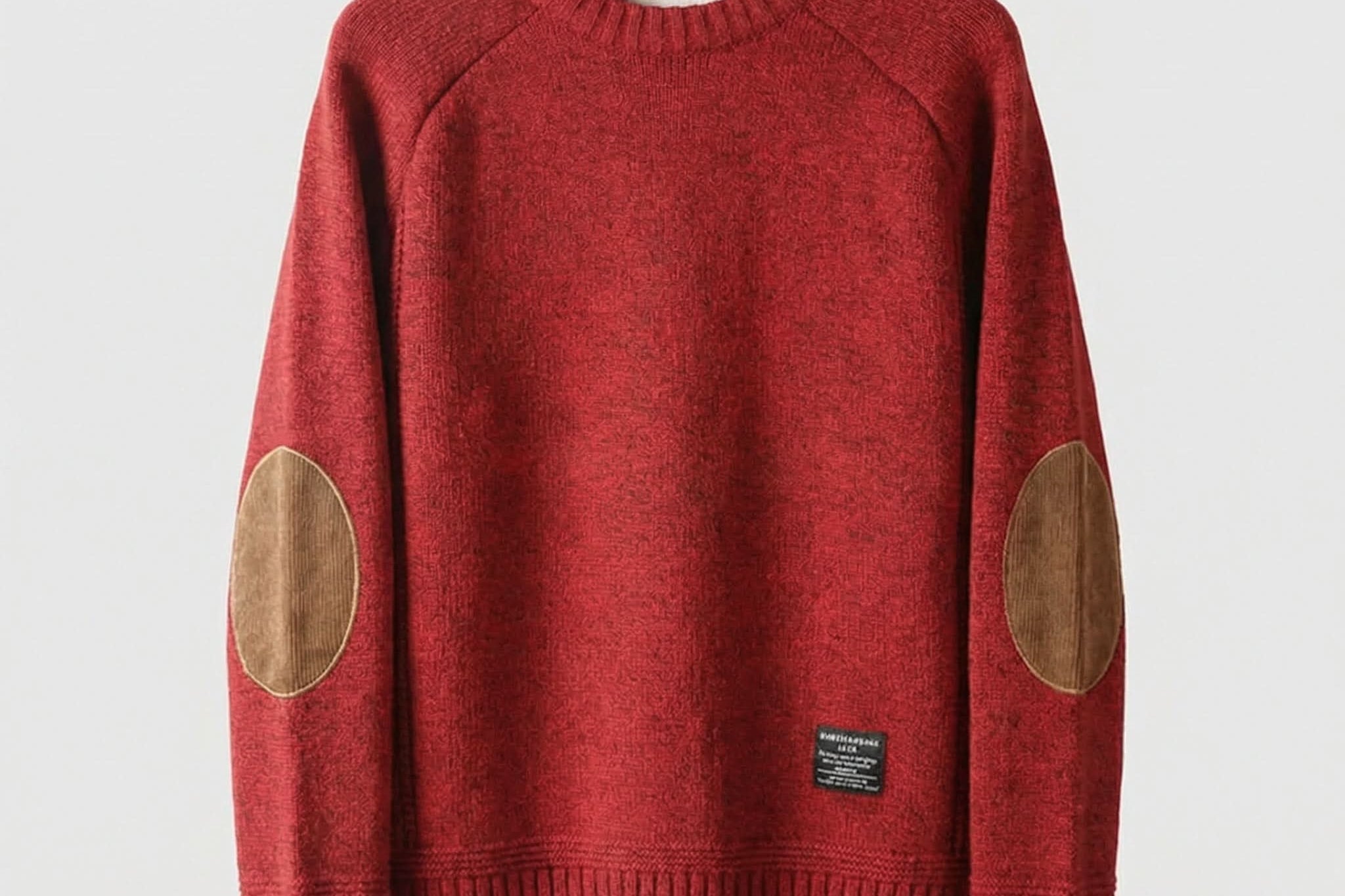 Rhys - Men's Wool-Cotton Crew Neck Sweater with Elbow Patches