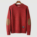 Rhys - Men's Wool-Cotton Crew Neck Sweater with Elbow Patches