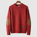 Rhys - Men's Wool-Cotton Crew Neck Sweater with Elbow Patches