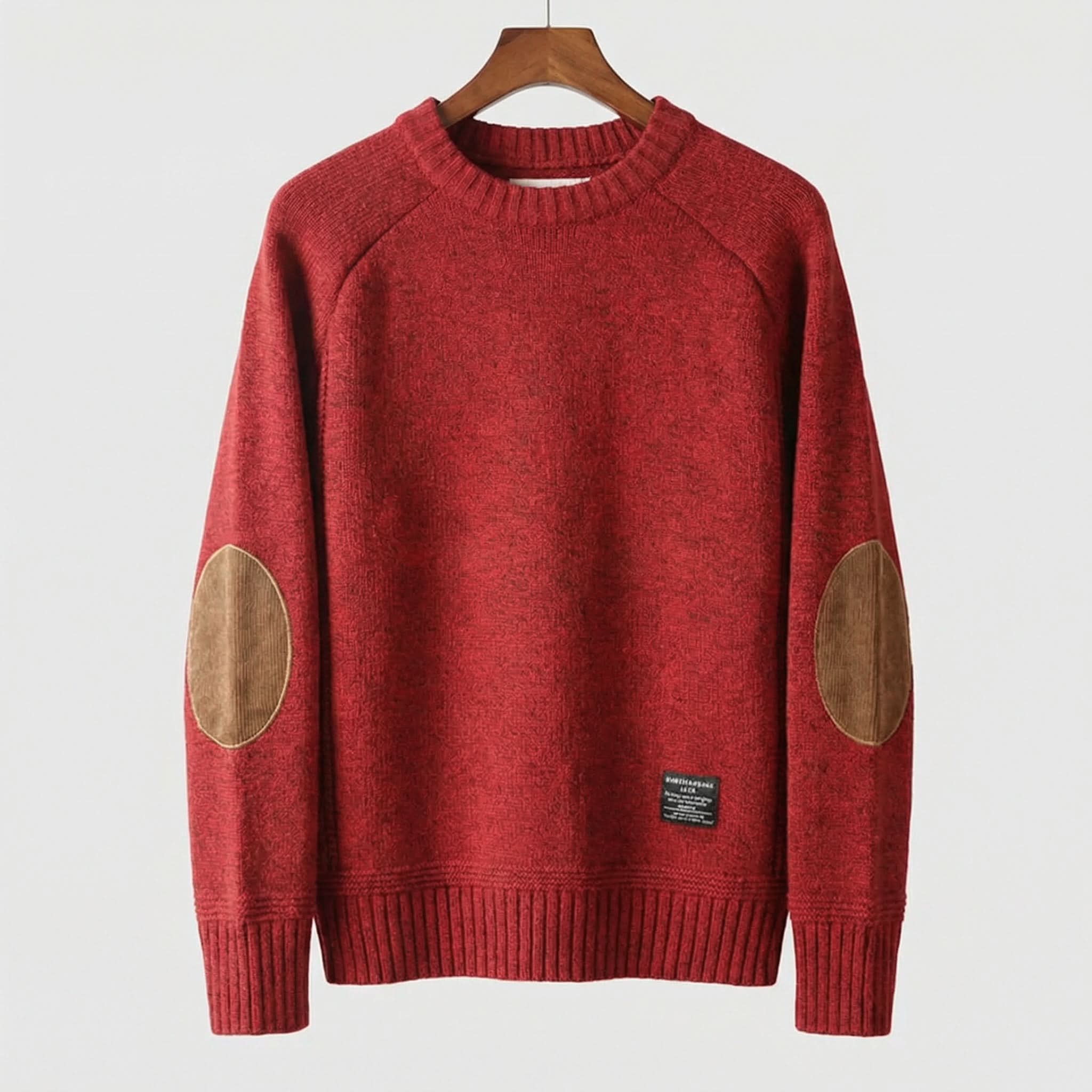 Rhys - Men's Wool-Cotton Crew Neck Sweater with Elbow Patches