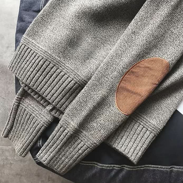 Rhys - Men's Wool-Cotton Crew Neck Sweater with Elbow Patches