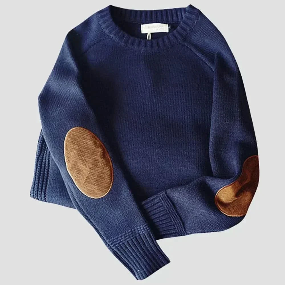 Rhys - Men's Wool-Cotton Crew Neck Sweater with Elbow Patches