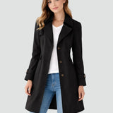 Rikke - Women's Mid-Length Double-Breasted Trench Coat - Black