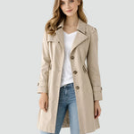 Rikke - Women's Mid-Length Double-Breasted Trench Coat - Khaki