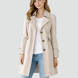 Rikke - Women's Mid-Length Double-Breasted Trench Coat - Beige