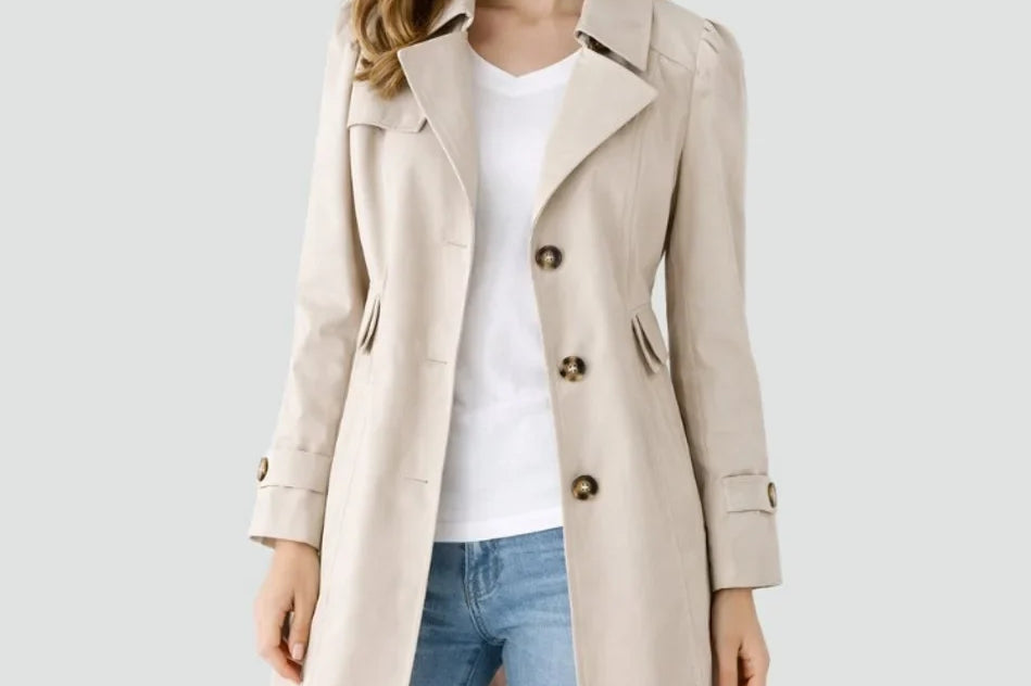 Rikke - Women's Mid-Length Double-Breasted Trench Coat - Beige