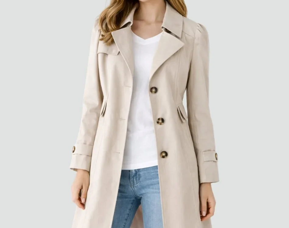 Rikke - Women's Mid-Length Double-Breasted Trench Coat - Beige
