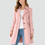 Rikke - Women's Mid-Length Double-Breasted Trench Coat - Pink
