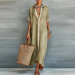 Khaki long shirt dress