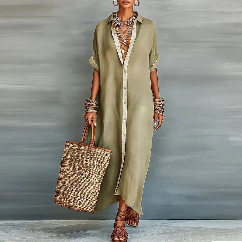 Khaki long shirt dress
