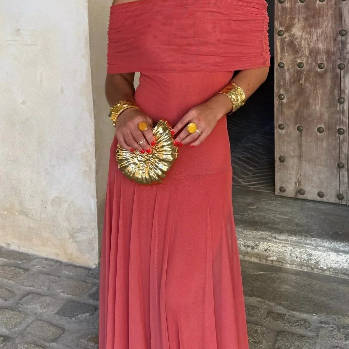 Women's Pleated One-Shoulder Maxi Dress | Graceful Flowing Summer Dress