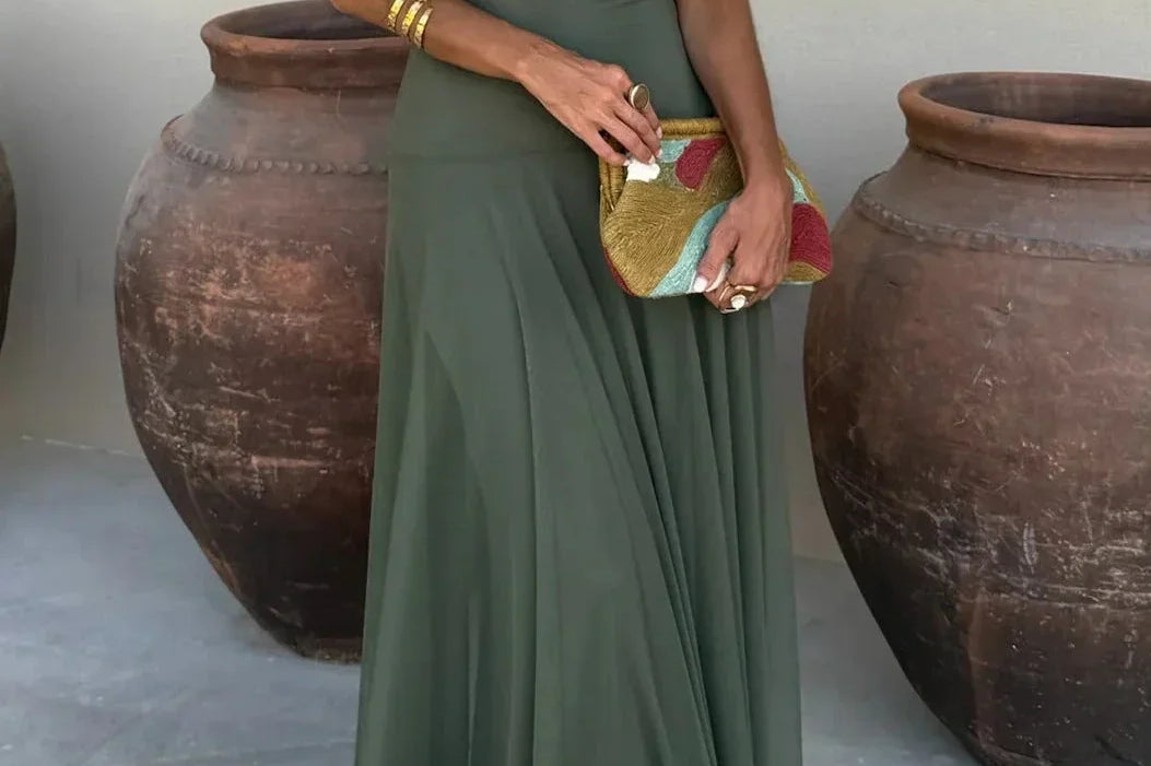Women's Pleated One-Shoulder Maxi Dress | Graceful Flowing Summer Dress