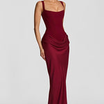 Bordeaux strappy corset maxi dress