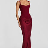 Bordeaux strappy corset maxi dress