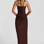 Brown strappy corset maxi dress