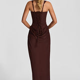Brown strappy corset maxi dress