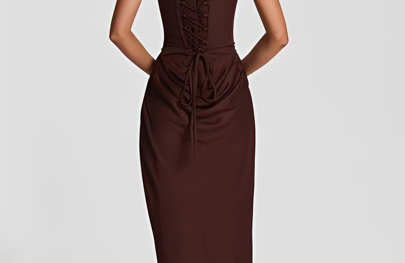 Brown strappy corset maxi dress