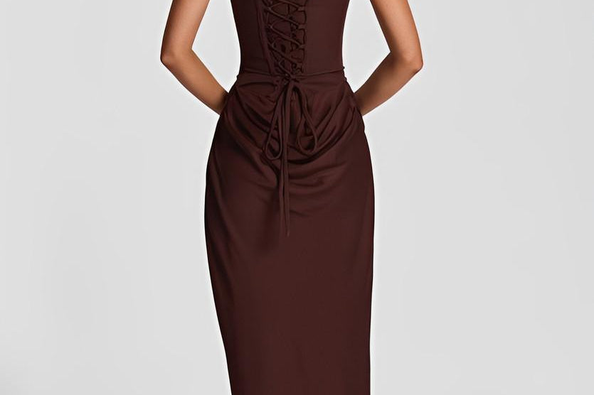 Brown strappy corset maxi dress