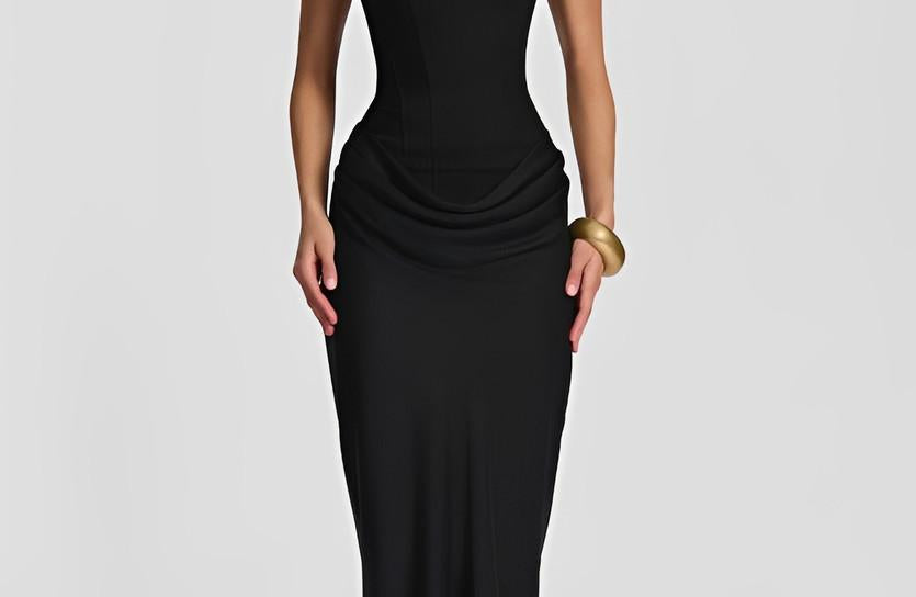 Black strappy corset maxi dress