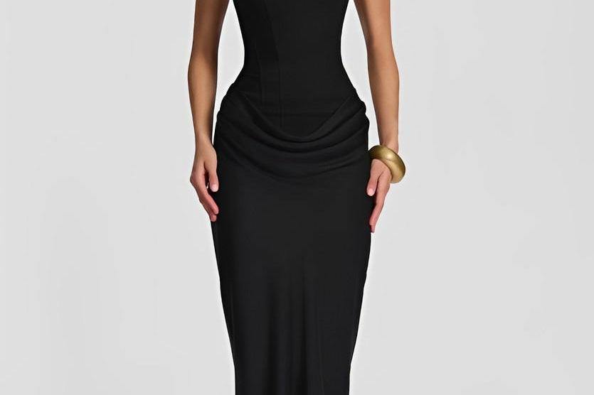 Black strappy corset maxi dress