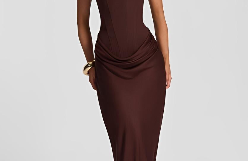 Strappy corset maxi dress detail