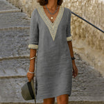 Grey cotton linen midi dress